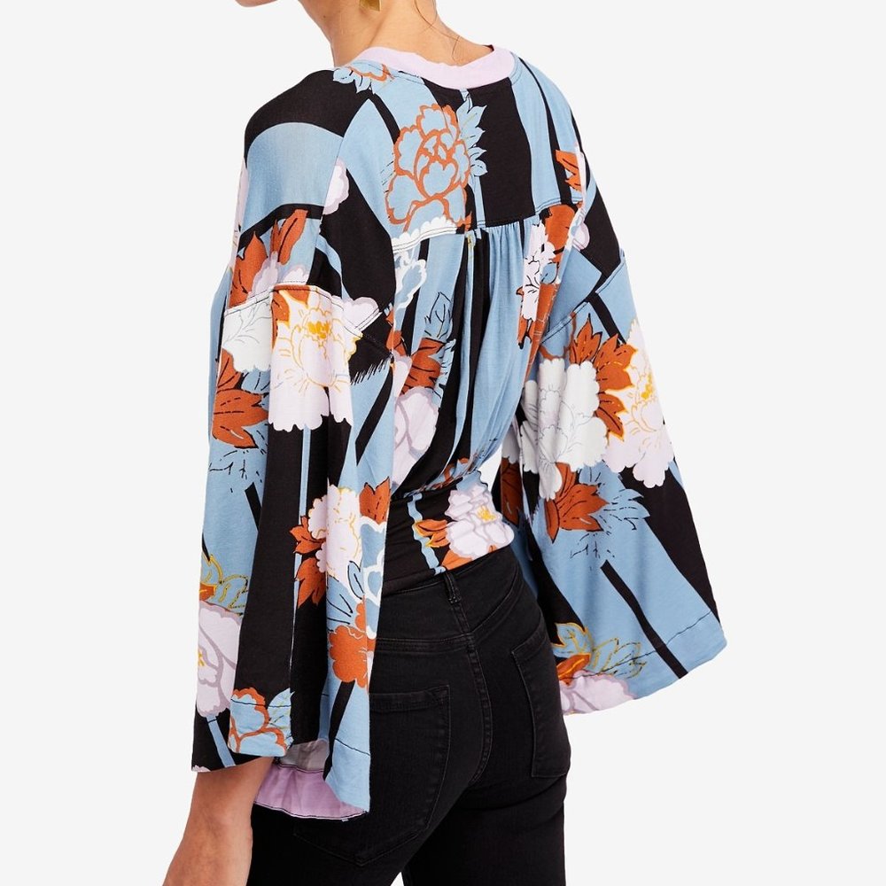 Free People Floral Kimono Wrap Top - Picture 2 of 7
